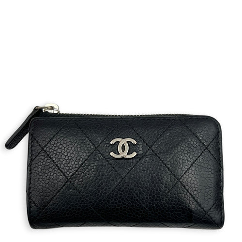Classic Coin Purse Black in Caviar Leather, Silver hardware