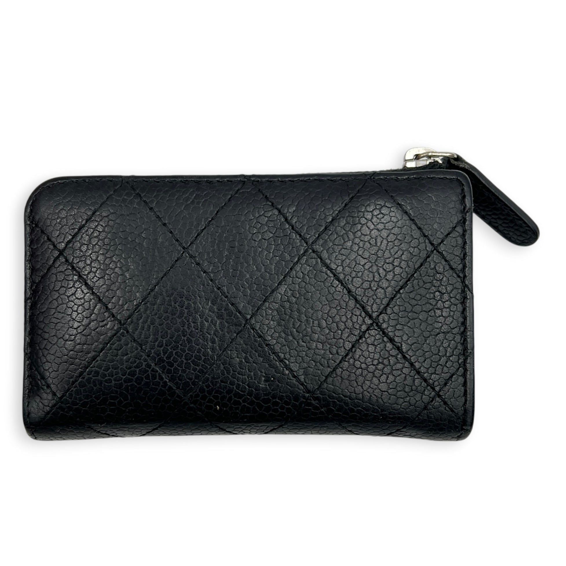 Classic Coin Purse Black in Caviar Leather, Silver hardware