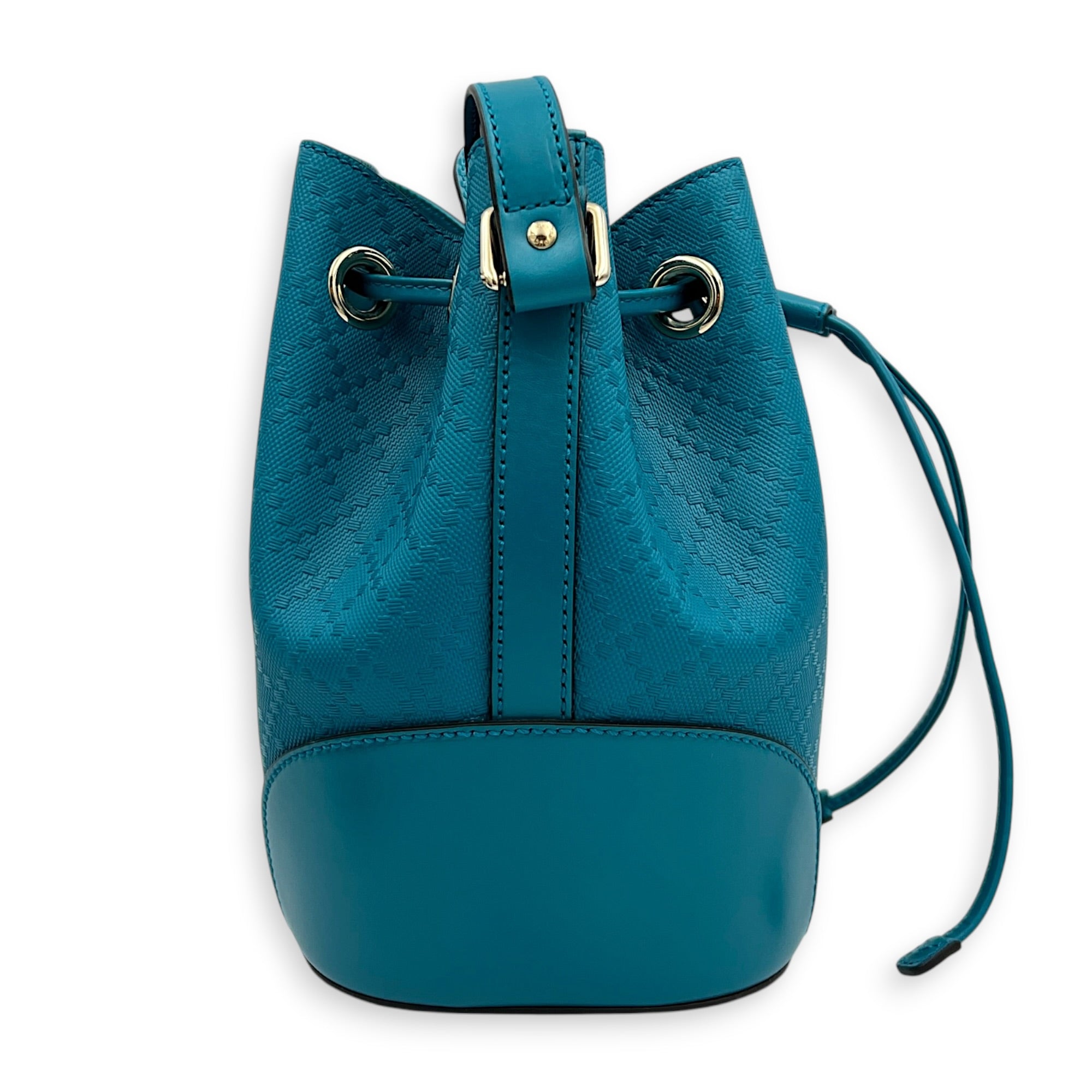 Diamente Bucket Bag Turquoise in Coated Canvas, Gold hardware