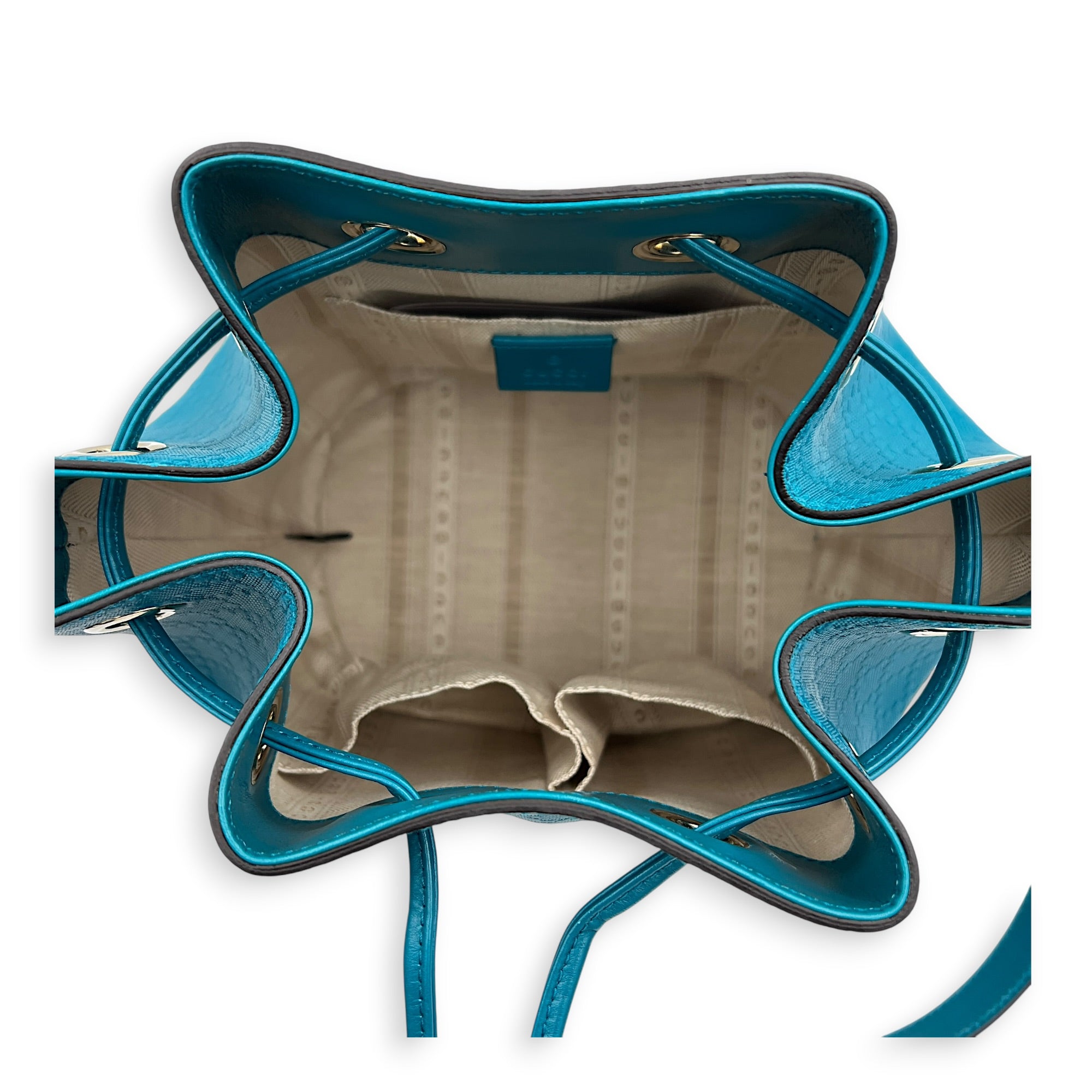 Diamente Bucket Bag Turquoise in Coated Canvas, Gold hardware
