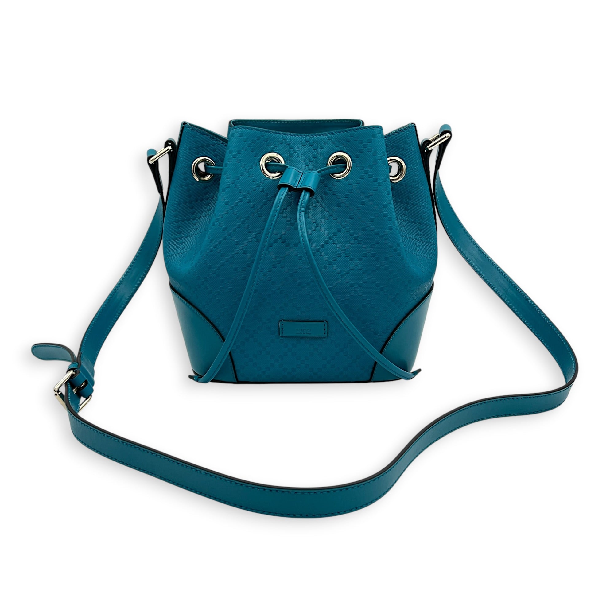 Diamente Bucket Bag Turquoise in Coated Canvas, Gold hardware
