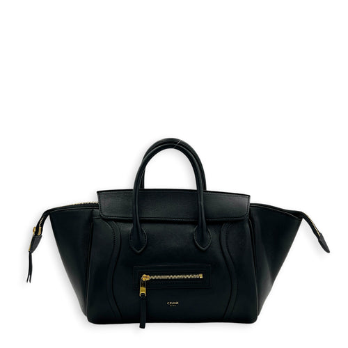 Little Luggage Black Top Handle Bag in Shiny Lambskin, Gold hardware