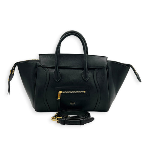 Little Luggage Black Top Handle Bag in Shiny Lambskin, Gold hardware