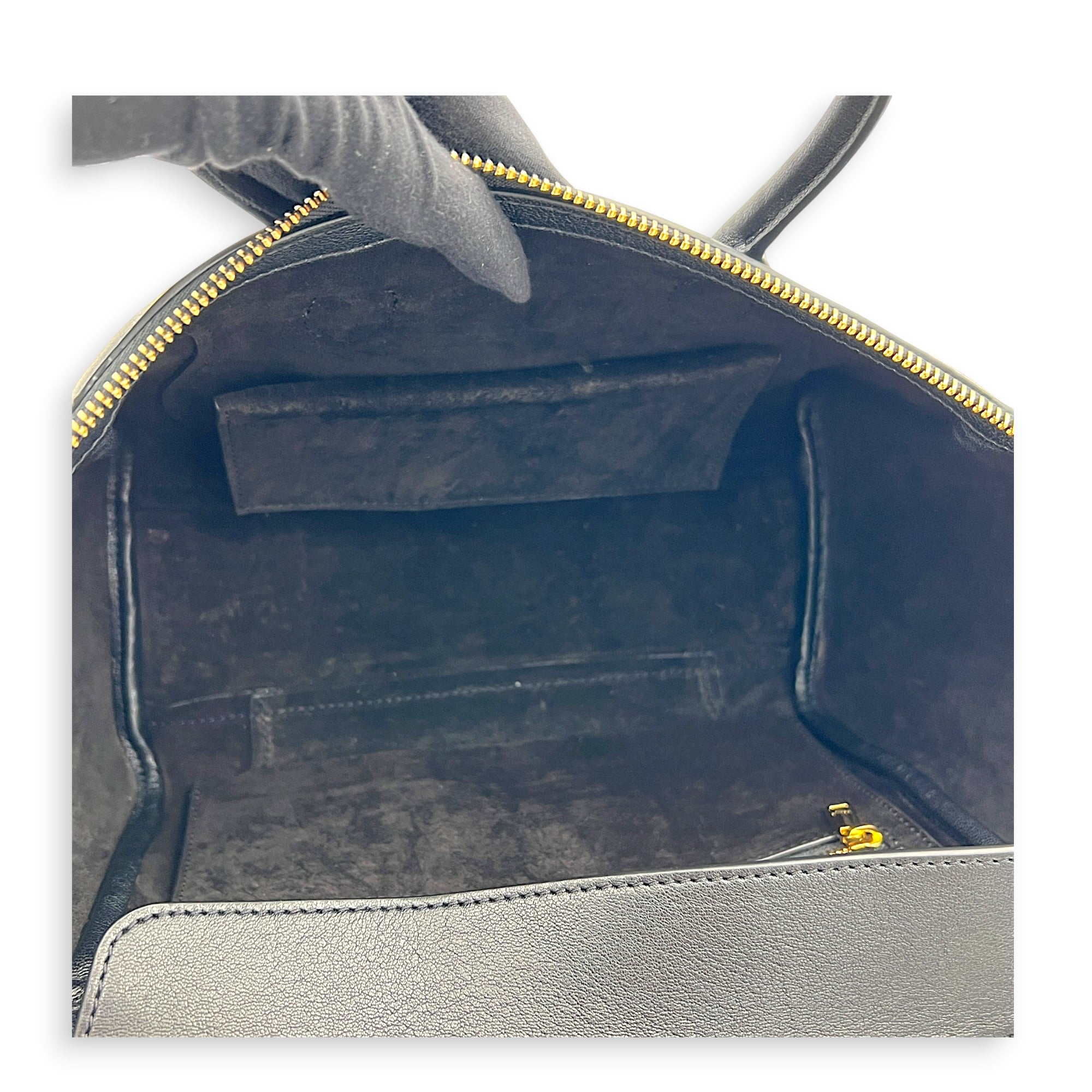 Little Luggage Black Top Handle Bag in Shiny Lambskin, Gold hardware
