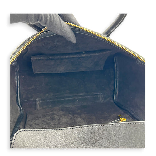Little Luggage Black Top Handle Bag in Shiny Lambskin, Gold hardware