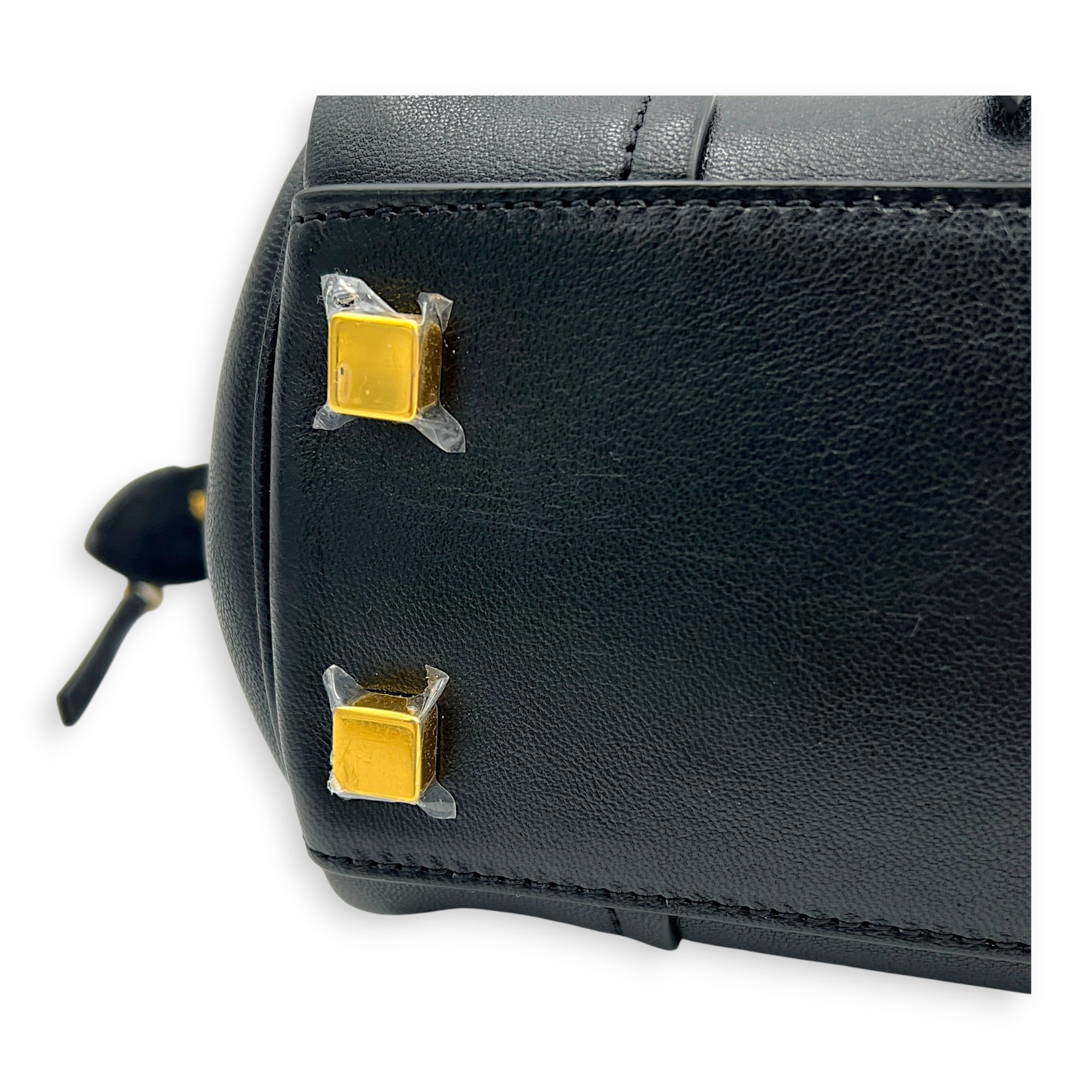 Little Luggage Black Top Handle Bag in Shiny Lambskin, Gold hardware