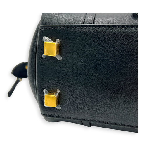 Little Luggage Black Top Handle Bag in Shiny Lambskin, Gold hardware