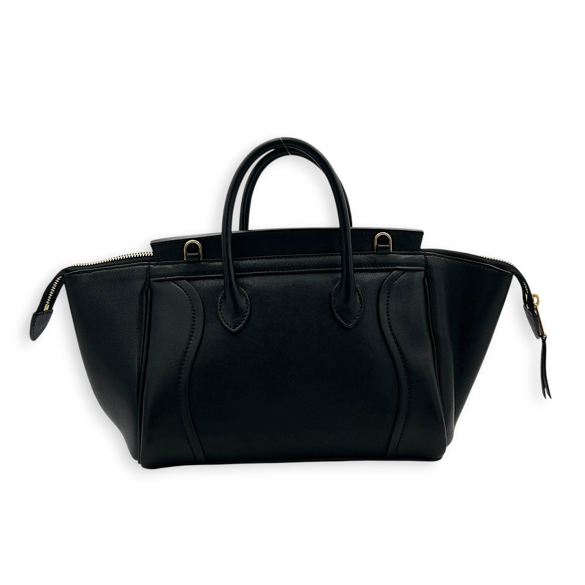 Little Luggage Black Top Handle Bag in Shiny Lambskin, Gold hardware