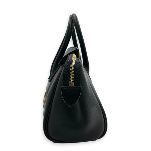 Little Luggage Black Top Handle Bag in Shiny Lambskin, Gold hardware