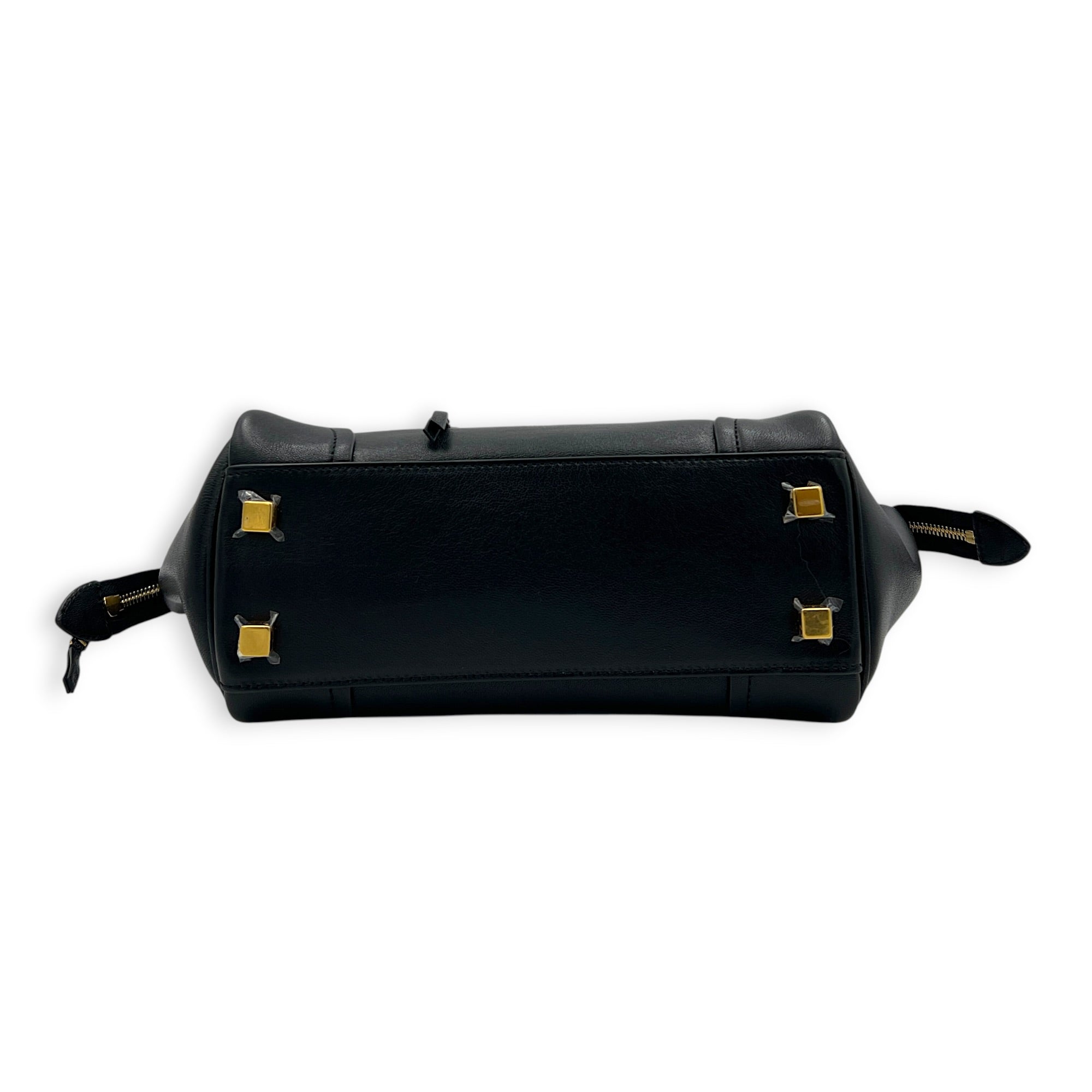 Little Luggage Black Top Handle Bag in Shiny Lambskin, Gold hardware