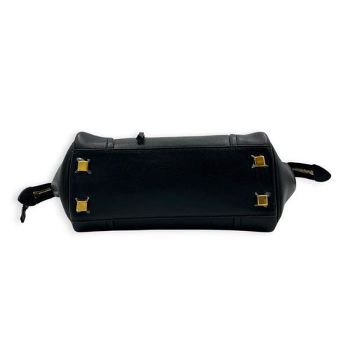 Little Luggage Black Top Handle Bag in Shiny Lambskin, Gold hardware