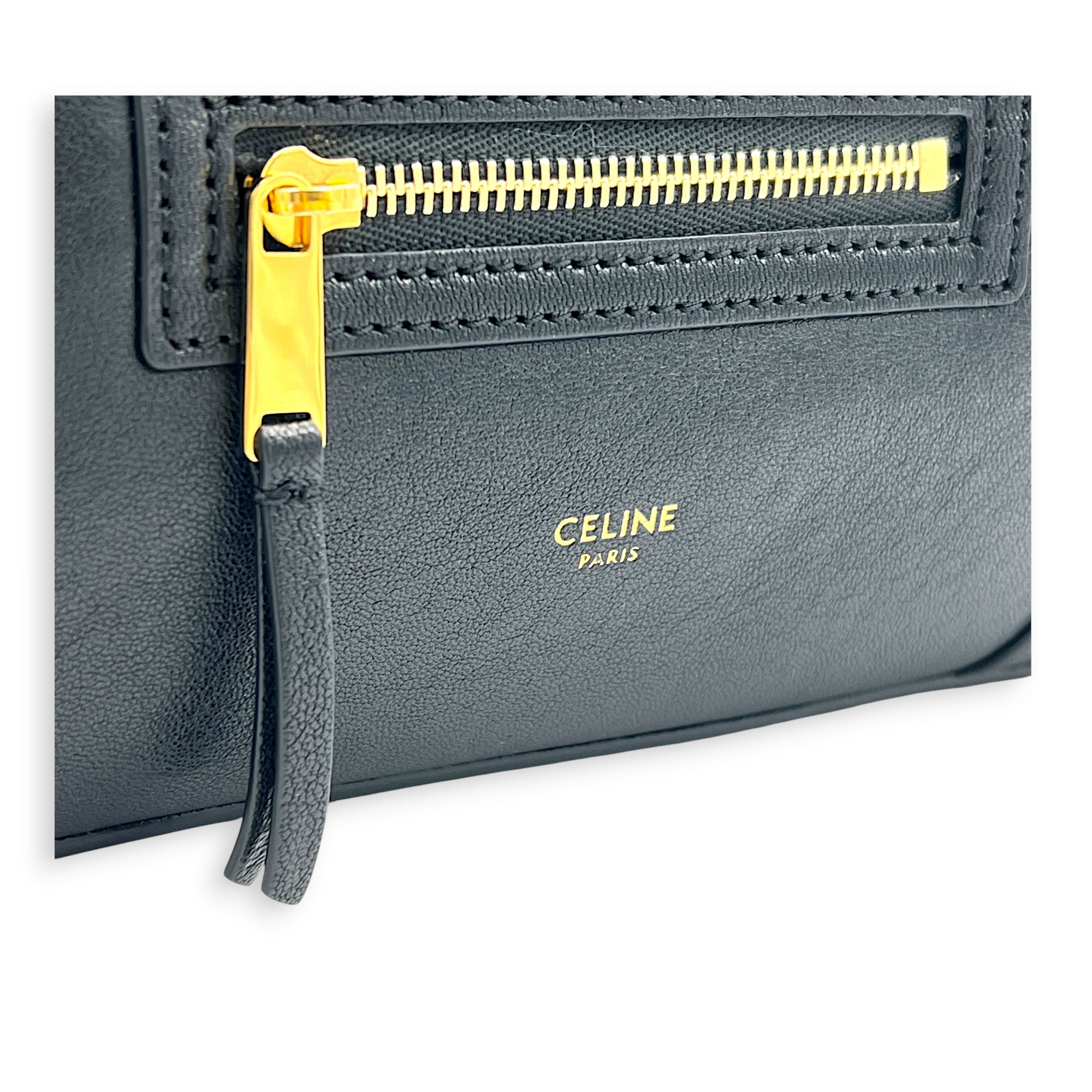 Little Luggage Black Top Handle Bag in Shiny Lambskin, Gold hardware
