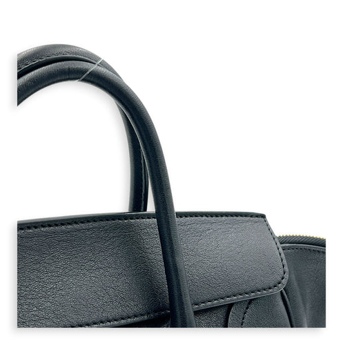 Little Luggage Black Top Handle Bag in Shiny Lambskin, Gold hardware
