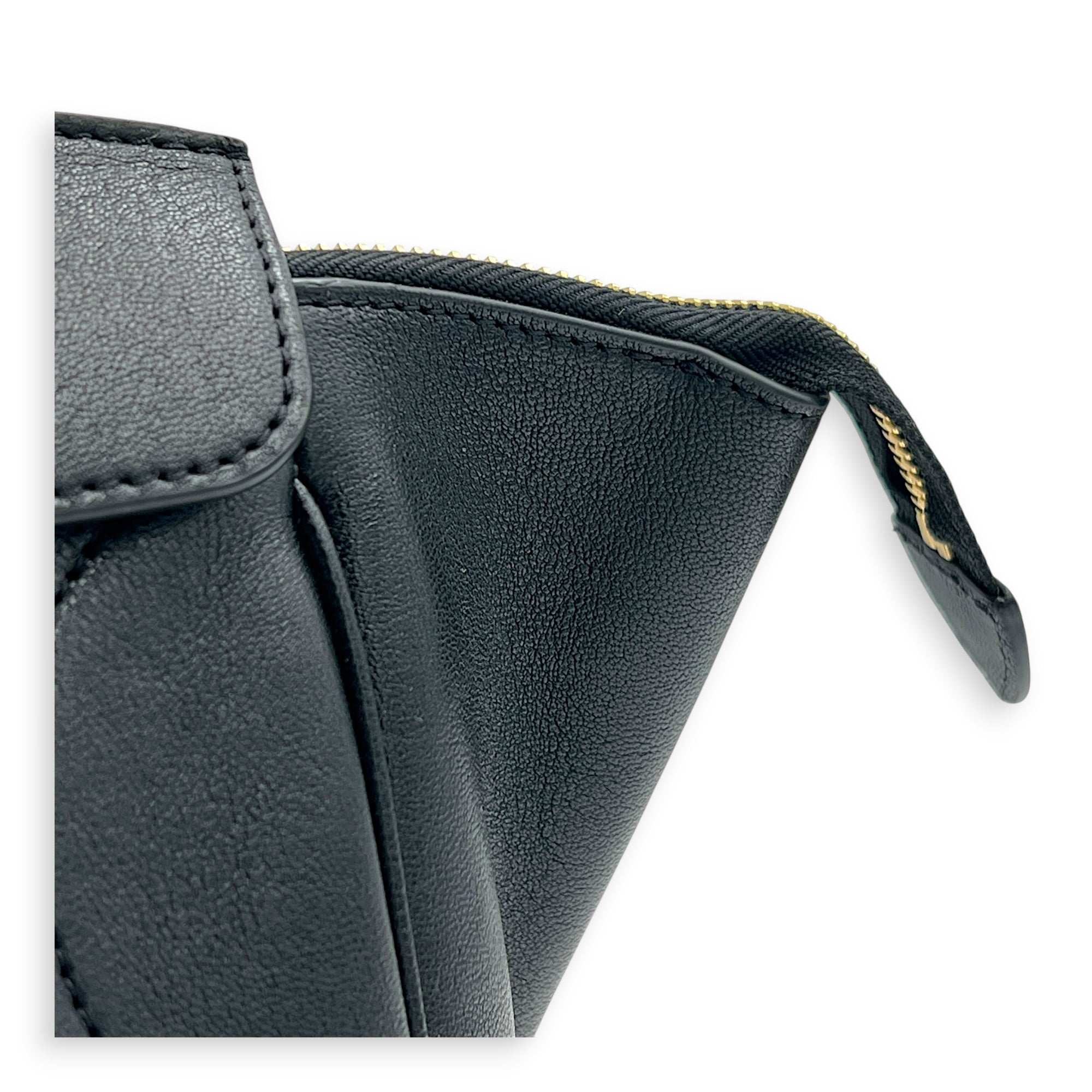 Little Luggage Black Top Handle Bag in Shiny Lambskin, Gold hardware