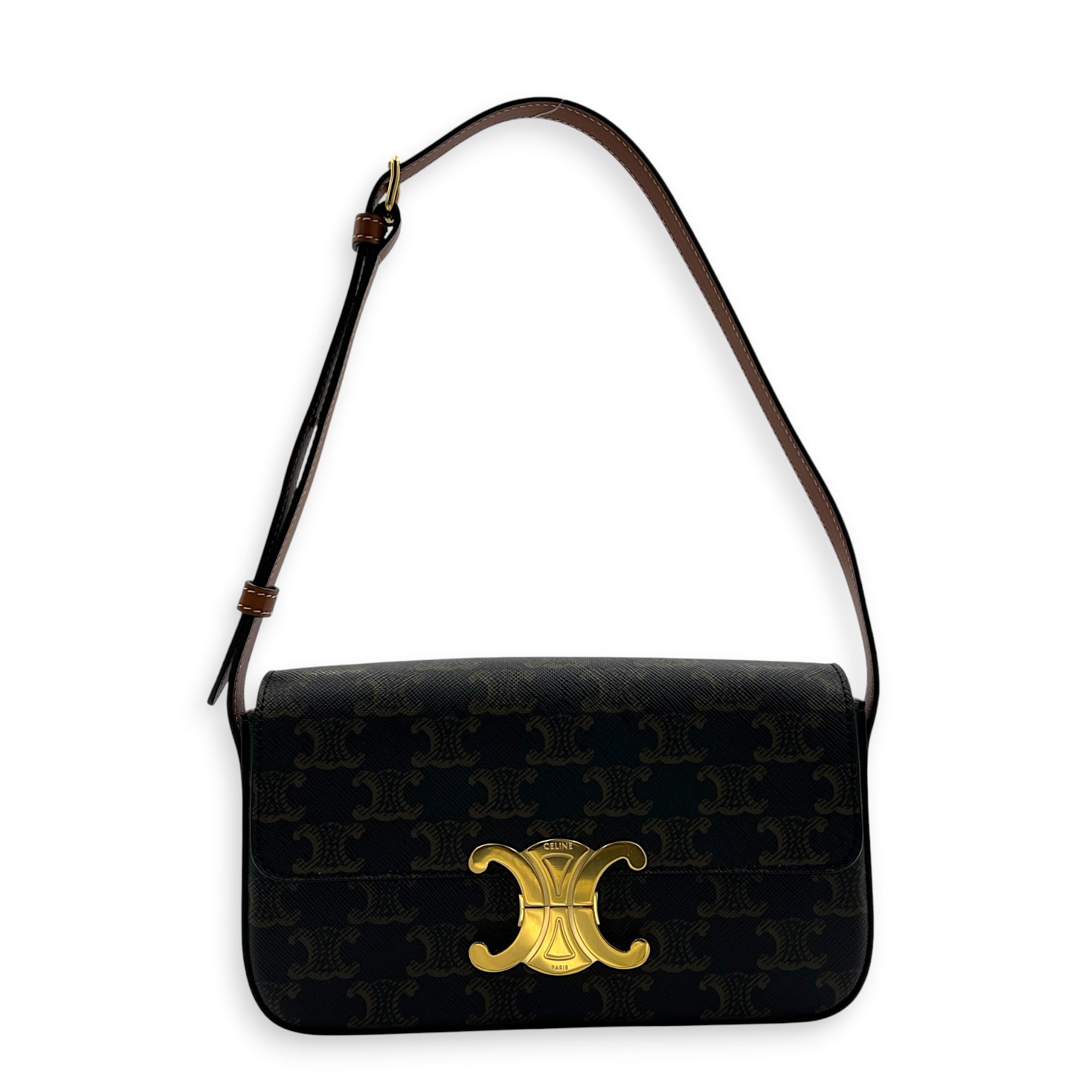Triomphe Crossbody Bag Medium Tan in Coated Canvas, Gold hardware