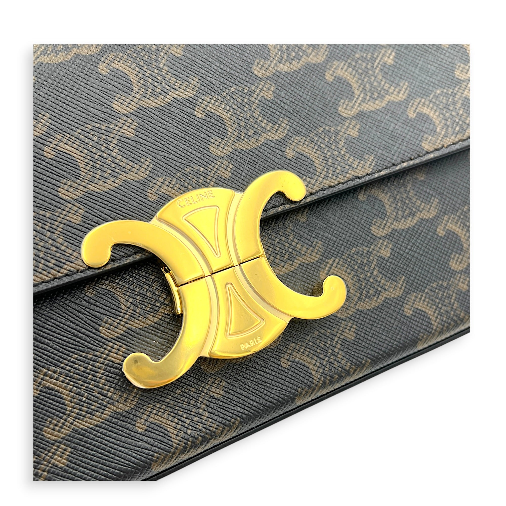 Triomphe Crossbody Bag Medium Tan in Coated Canvas, Gold hardware