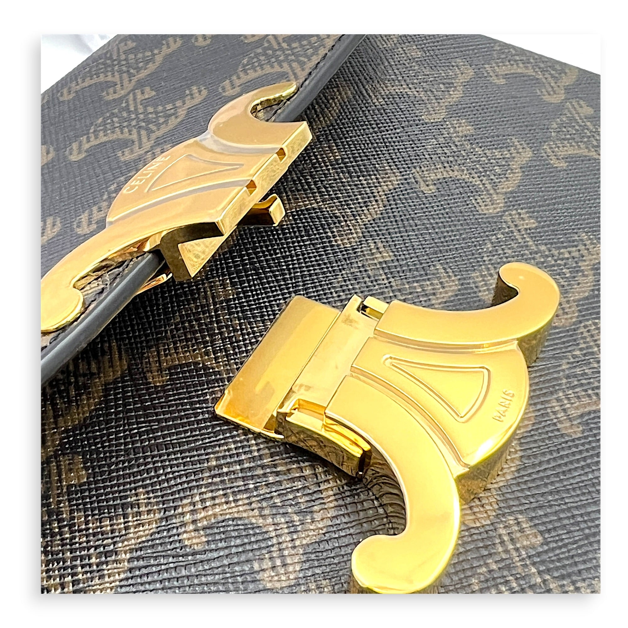 Triomphe Crossbody Bag Medium Tan in Coated Canvas, Gold hardware
