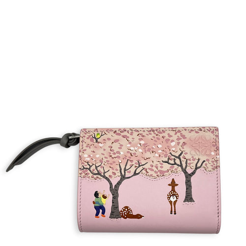 x Suna Fujita Trifold Compact Pink Wallet in Calfskin, Silver hardware