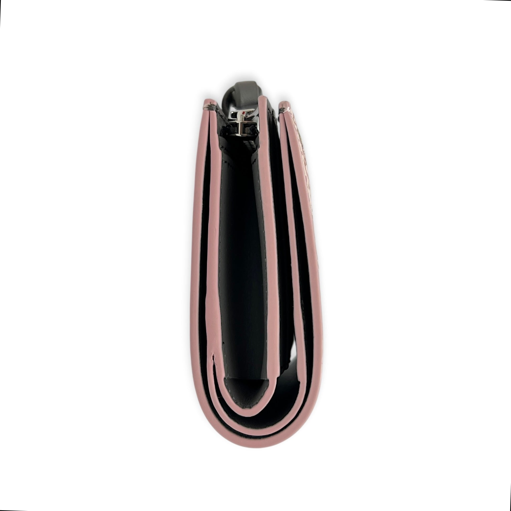 x Suna Fujita Trifold Compact Pink Wallet in Calfskin, Silver hardware