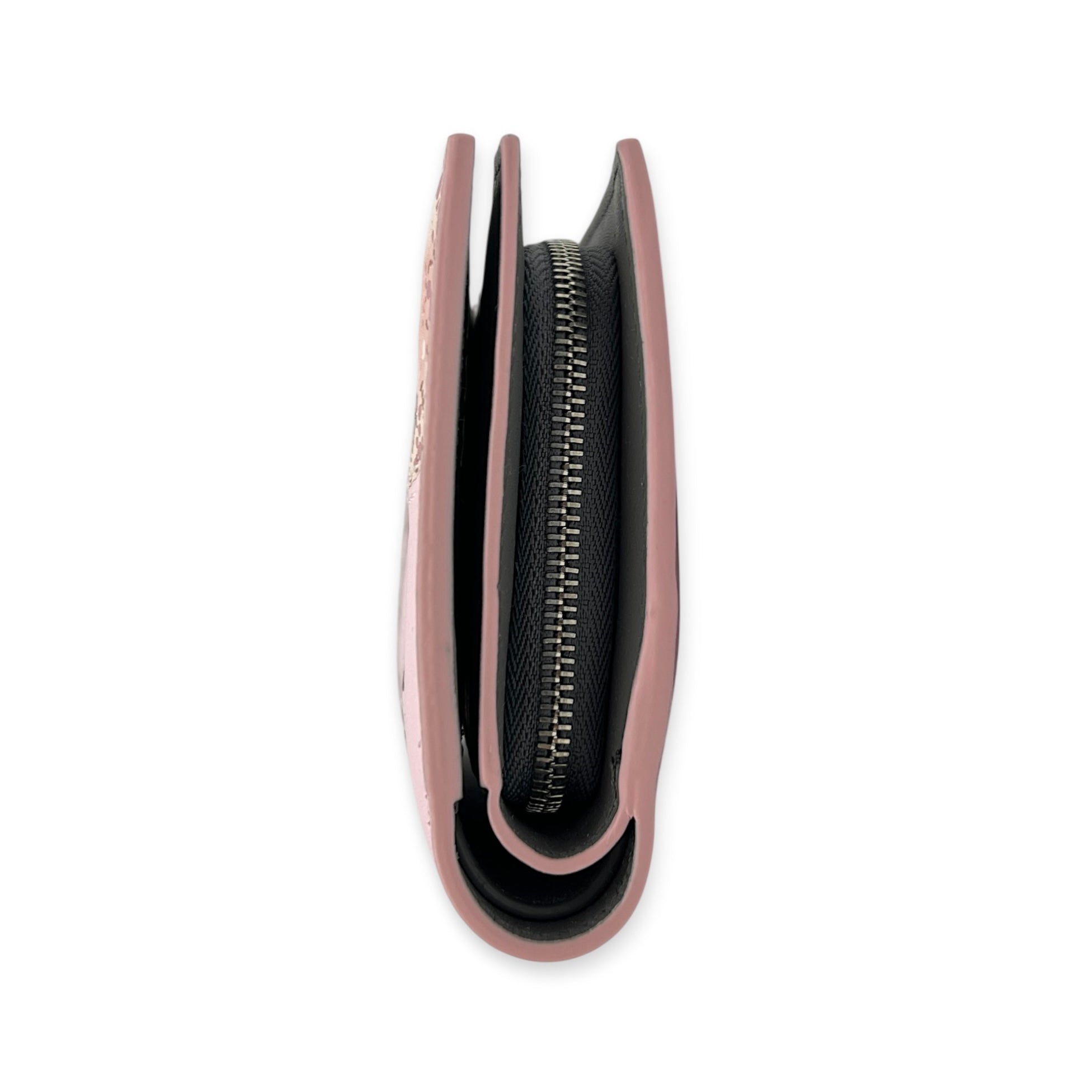 x Suna Fujita Trifold Compact Pink Wallet in Calfskin, Silver hardware