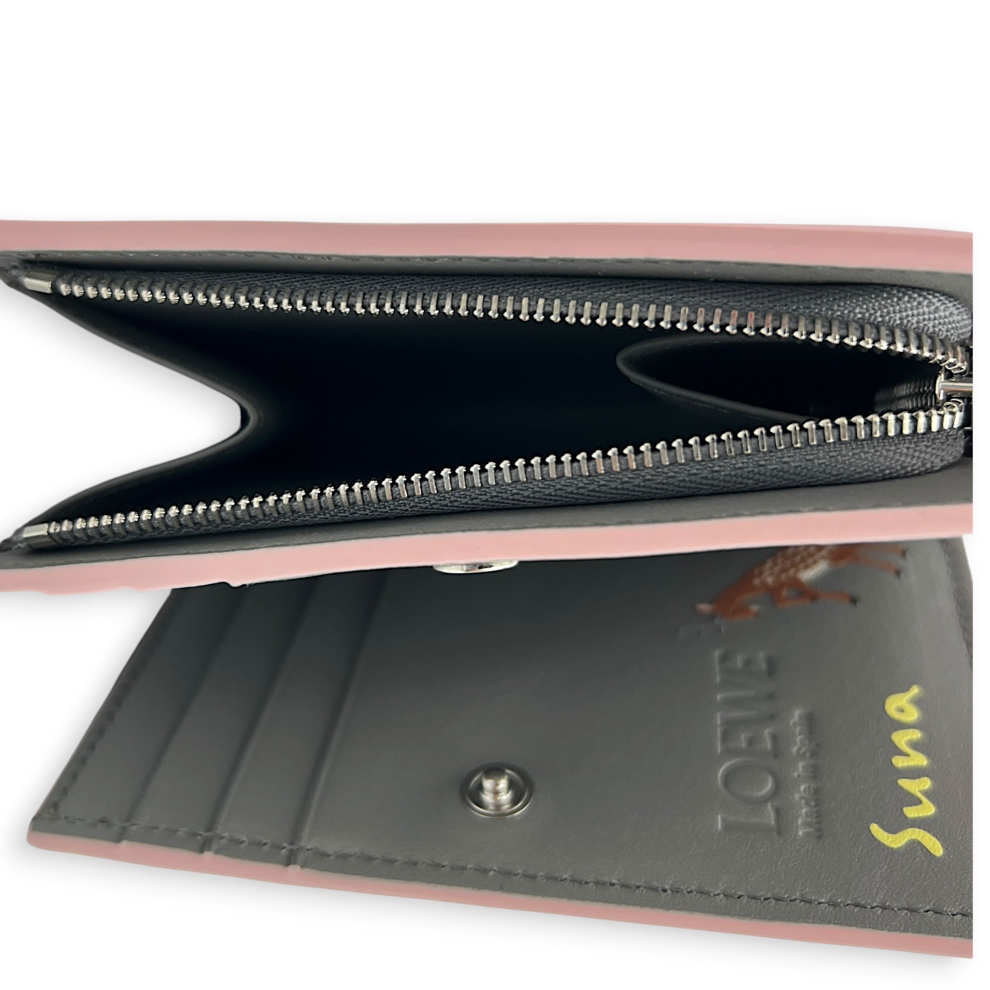 x Suna Fujita Trifold Compact Pink Wallet in Calfskin, Silver hardware