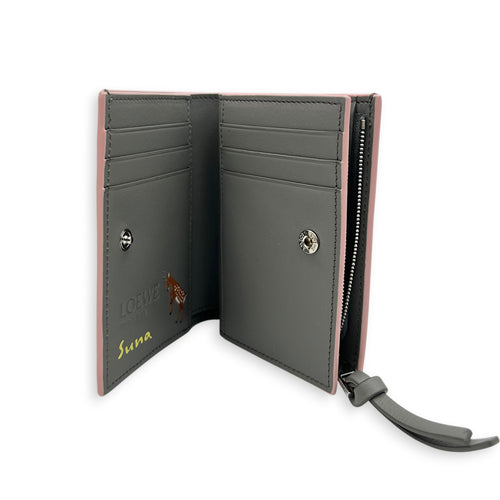 x Suna Fujita Trifold Compact Pink Wallet in Calfskin, Silver hardware