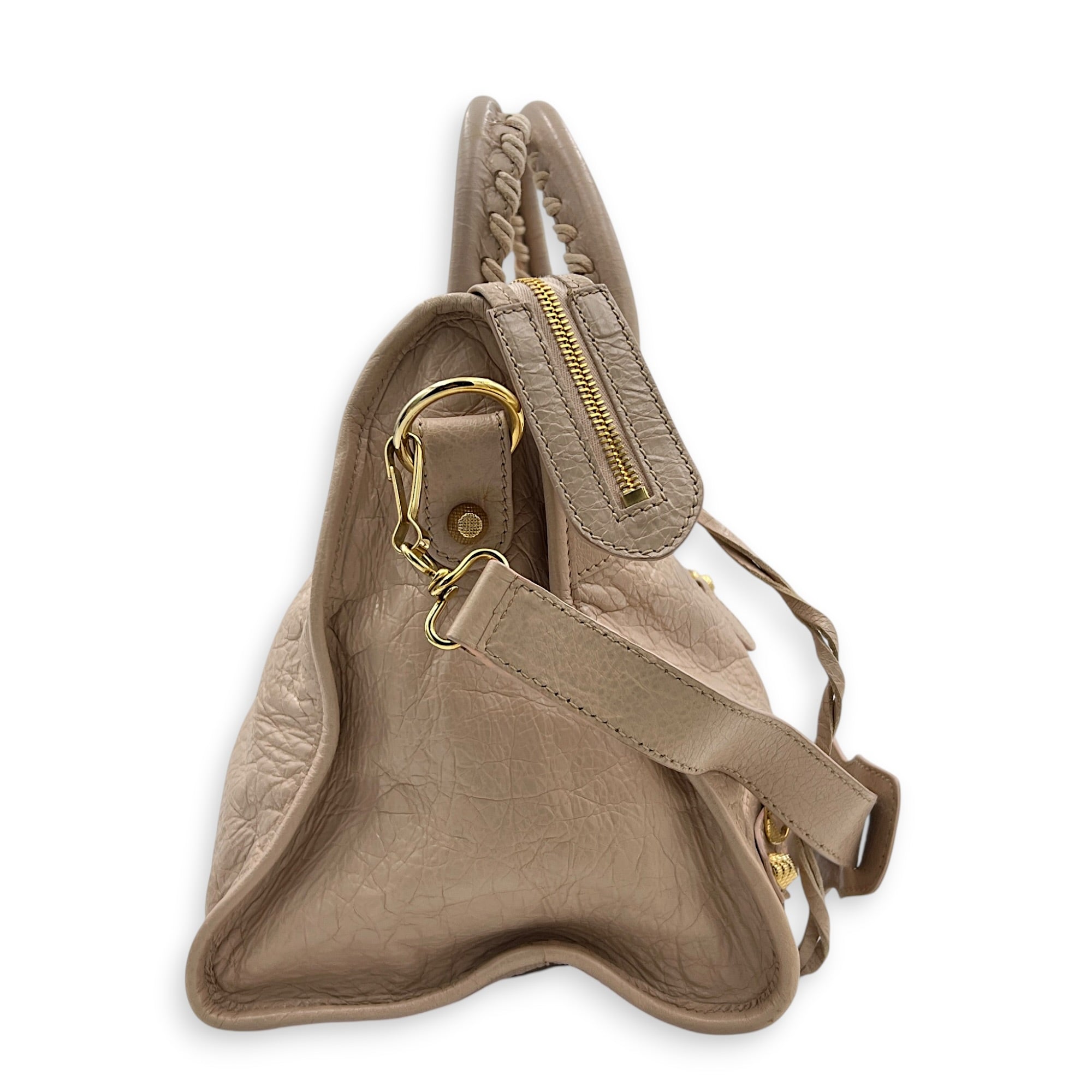 City Medium Pink Top Handle Bag in Lambskin, Gold hardware