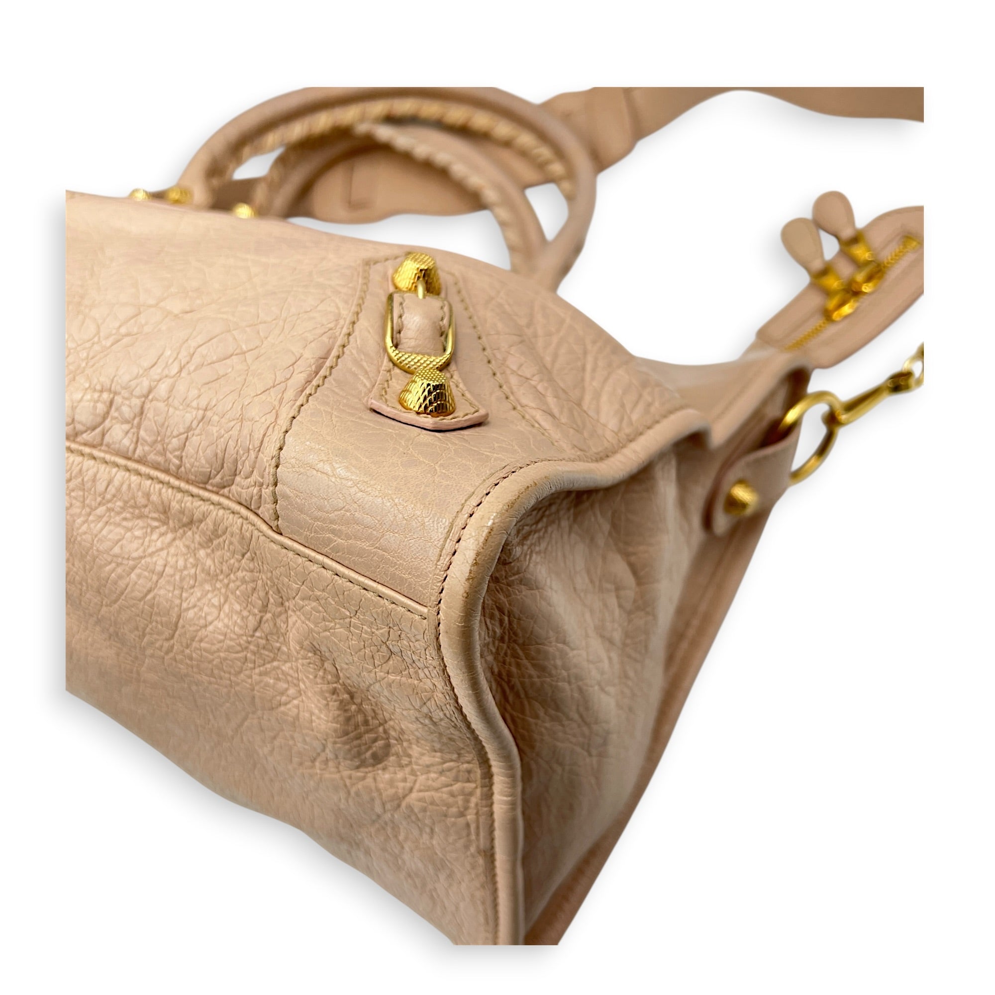 City Medium Pink Top Handle Bag in Lambskin, Gold hardware