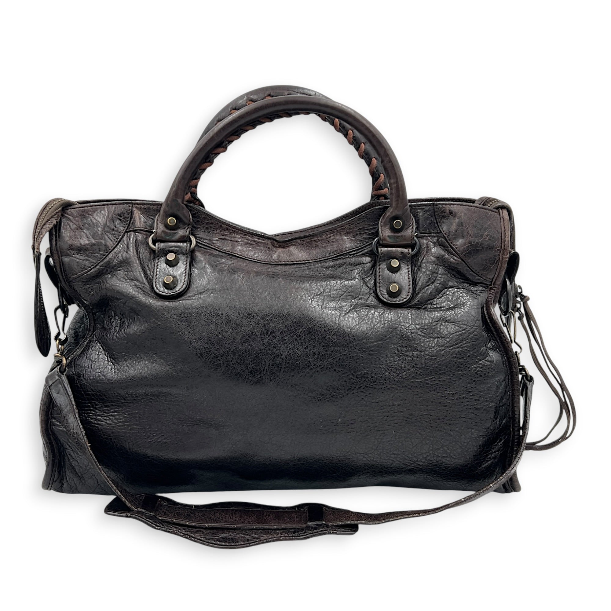 City Medium Brown Shoulder Bag in Lambskin, Ruthenium hardware