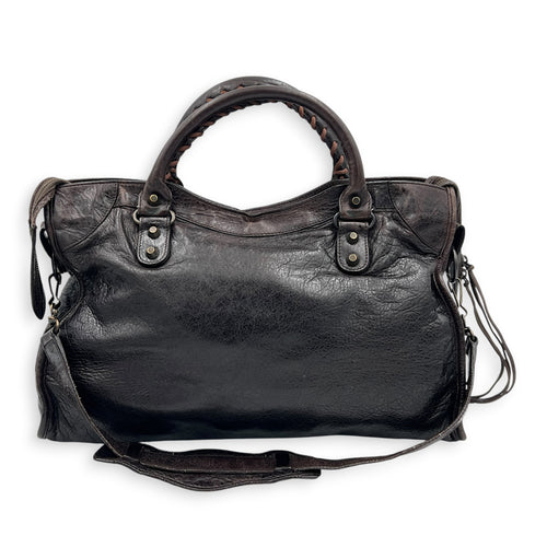 City Medium Brown Shoulder Bag in Lambskin, Ruthenium hardware