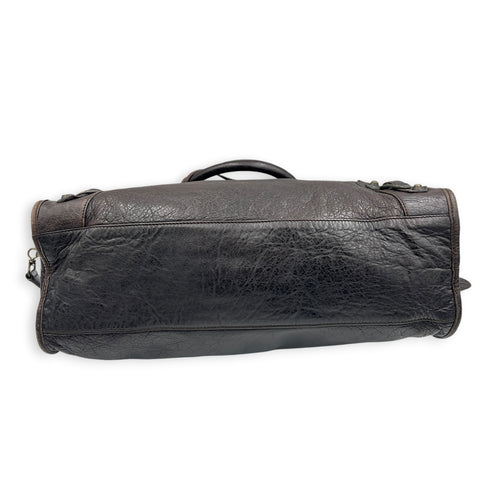 City Medium Brown Shoulder Bag in Lambskin, Ruthenium hardware