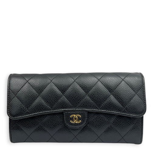 Classic Wallet Long Black in Caviar Leather, Gold hardware