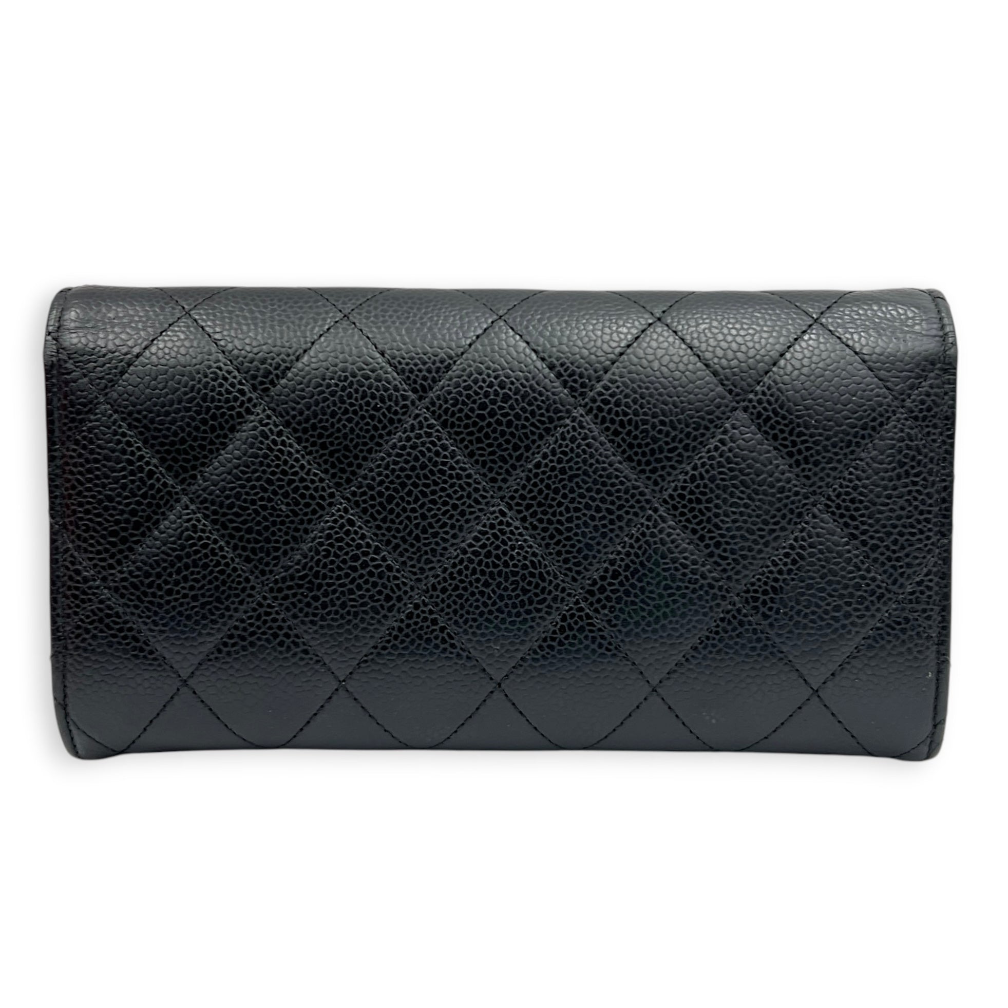 Classic Wallet Long Black in Caviar Leather, Gold hardware