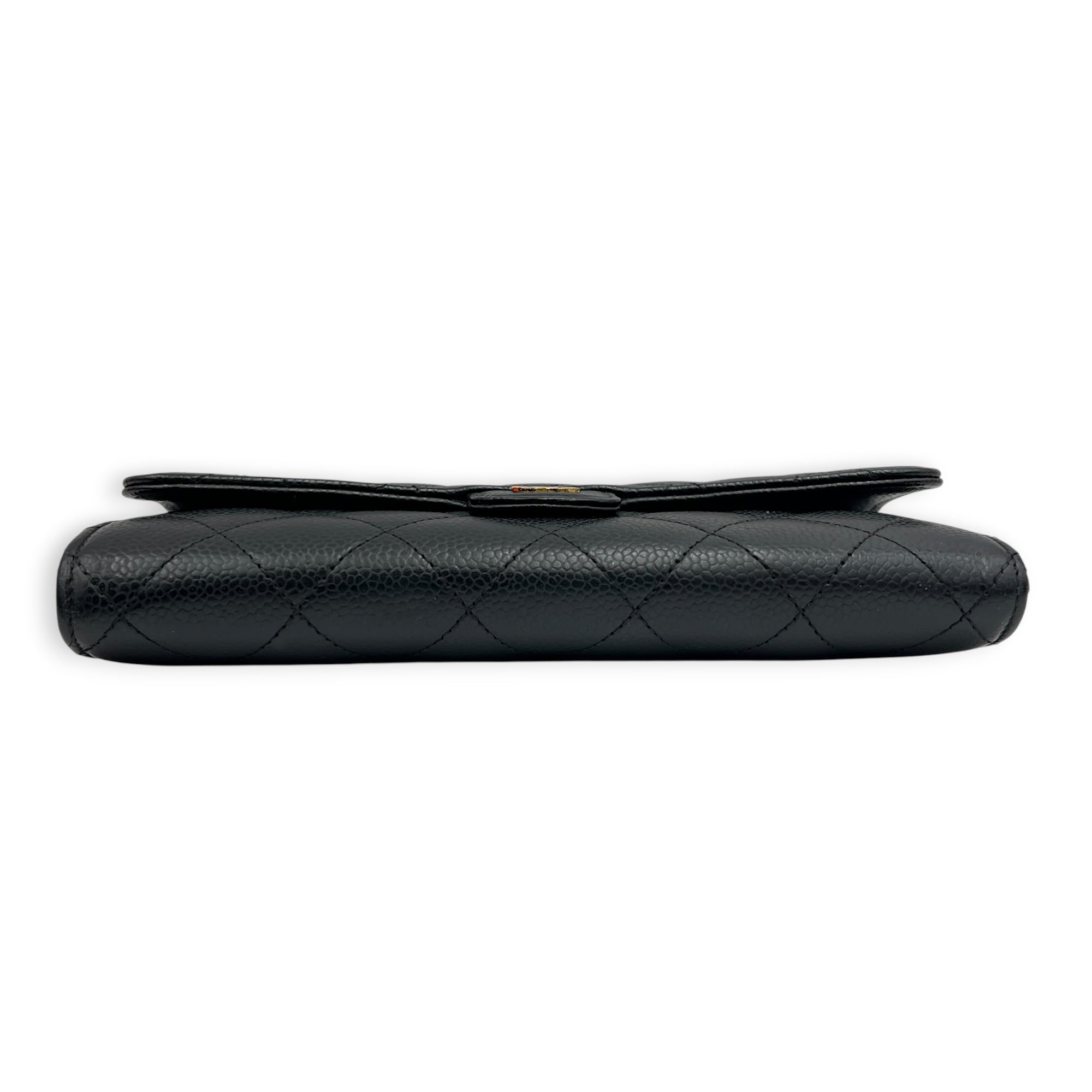 Classic Wallet Long Black in Caviar Leather, Gold hardware