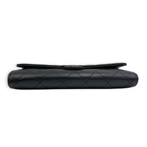 Classic Wallet Long Black in Caviar Leather, Gold hardware