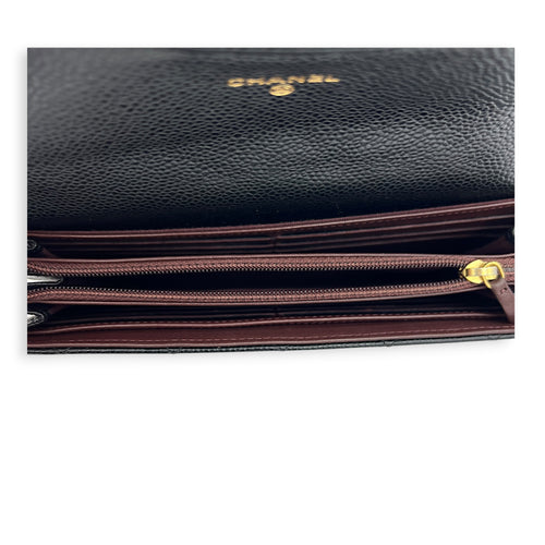 Classic Wallet Long Black in Caviar Leather, Gold hardware