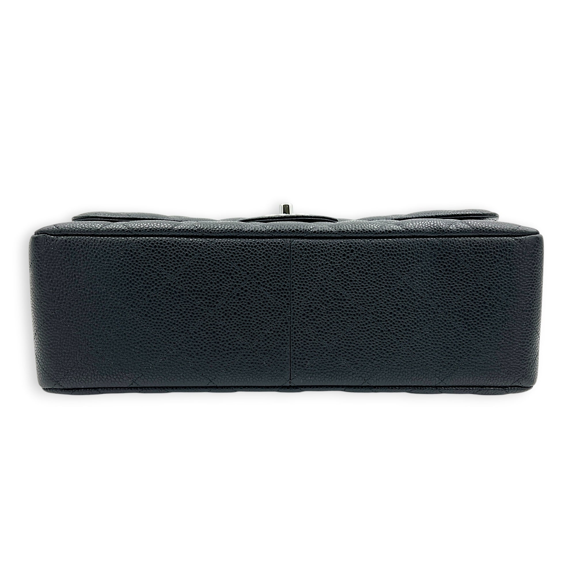 Classic Double Flap Jumbo Black Shoulder Bag in Caviar Leather, Silver hardware
