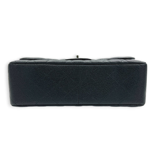 Classic Double Flap Jumbo Black Shoulder Bag in Caviar Leather, Silver hardware