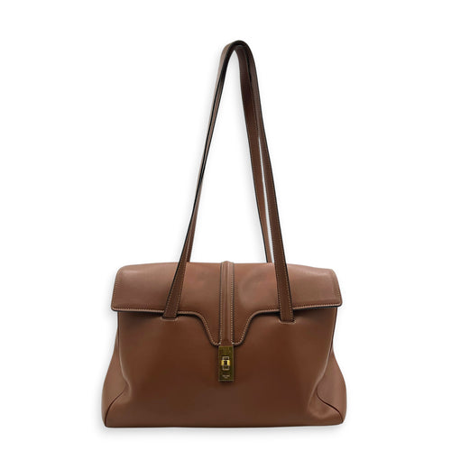 16 Tote Bag Brown in Calfskin, Gold hardware