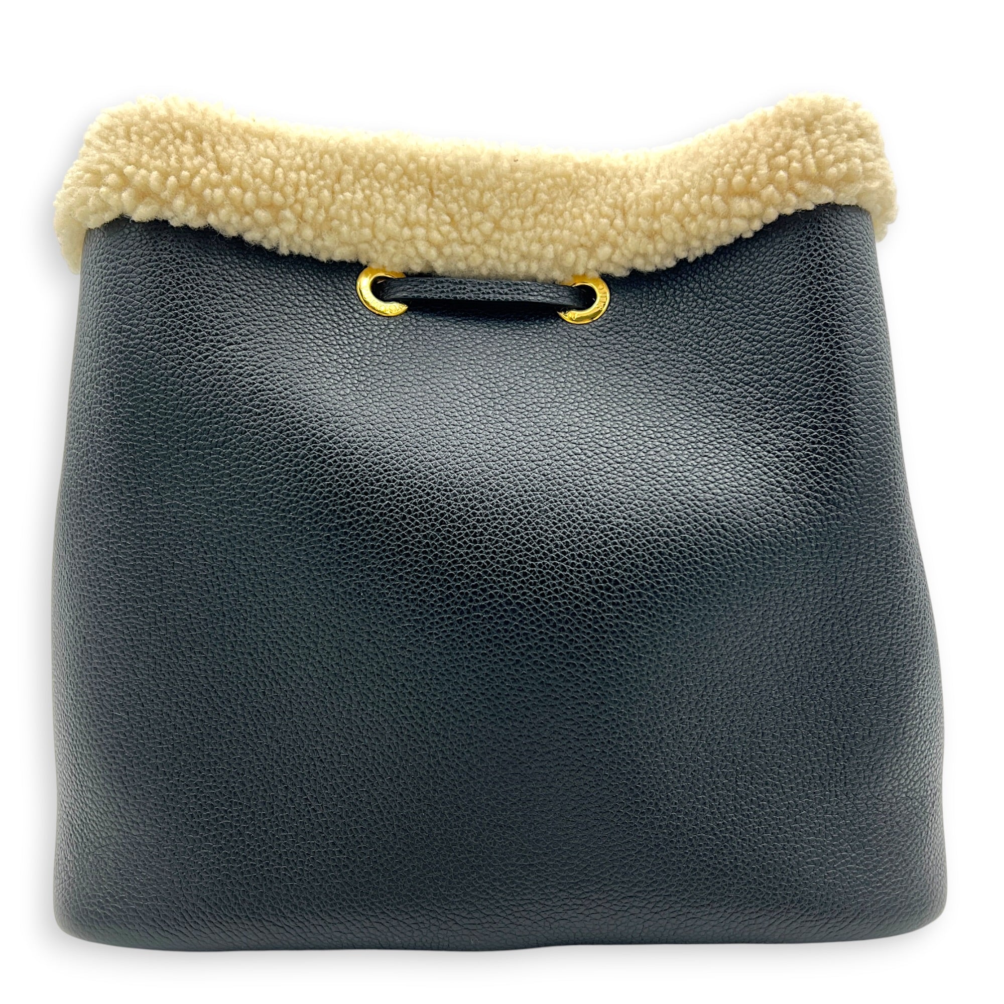 NeoNoe Teddy MM Black Bucket Bag in Calfskin, Gold hardware