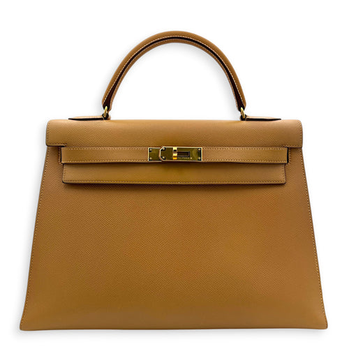 Sellier Kelly 32 Naturel Courchevel (Recoloured) Top Handle Bag in Epsom, Gold hardware