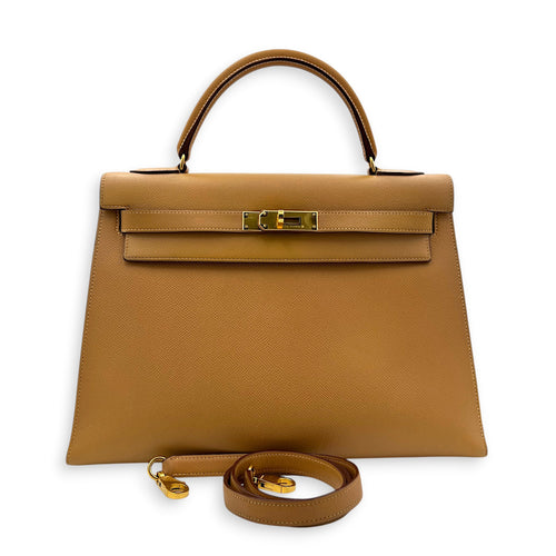 Sellier Kelly 32 Naturel Courchevel (Recoloured) Top Handle Bag in Epsom, Gold hardware