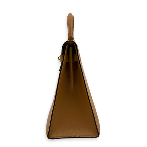 Sellier Kelly 32 Naturel Courchevel (Recoloured) Top Handle Bag in Epsom, Gold hardware
