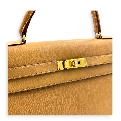 Sellier Kelly 32 Naturel Courchevel (Recoloured) Top Handle Bag in Epsom, Gold hardware