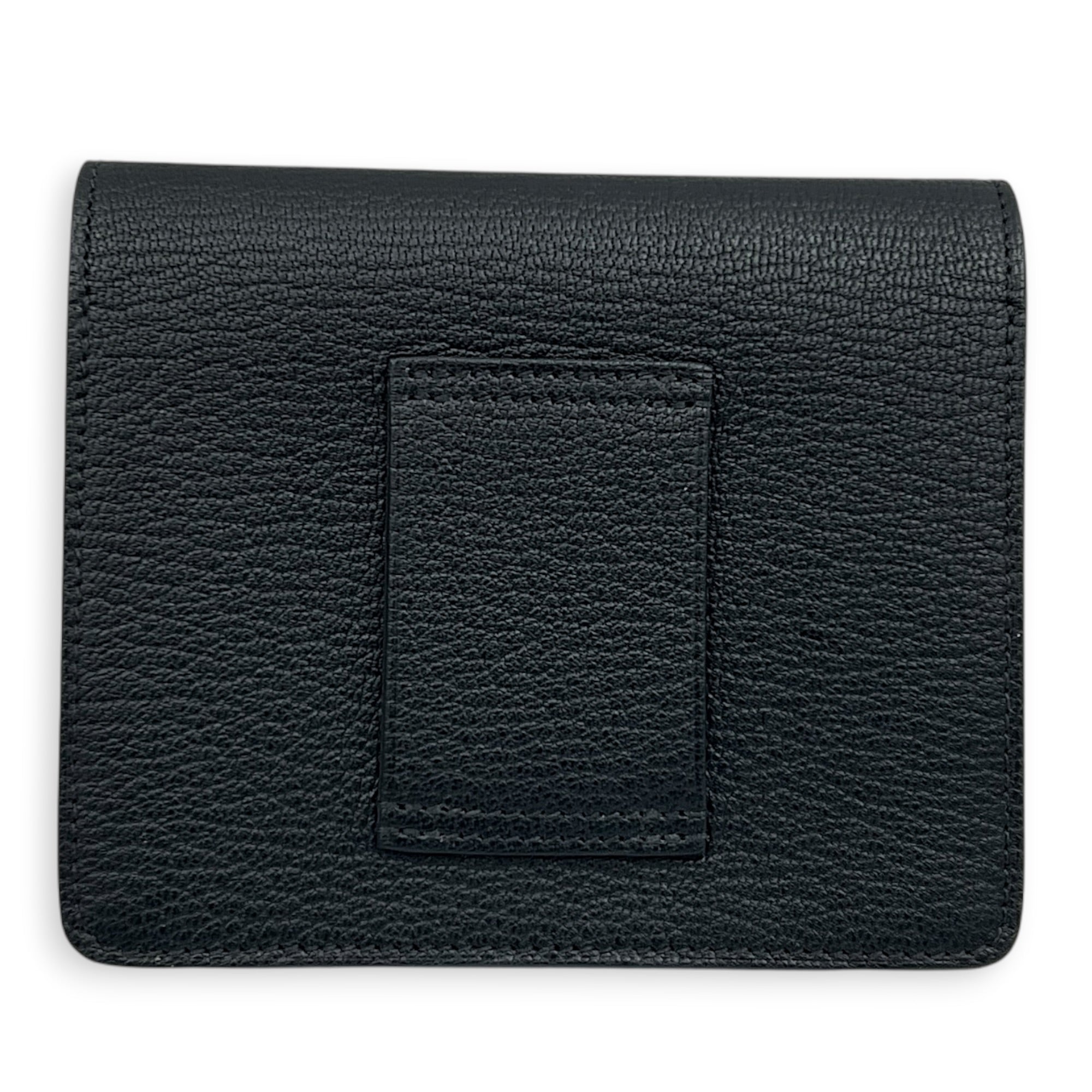 Roulis Slim Compact Noir Wallet in Chevre Mysore, Gold hardware