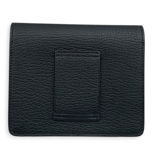 Roulis Slim Compact Noir Wallet in Chevre Mysore, Gold hardware