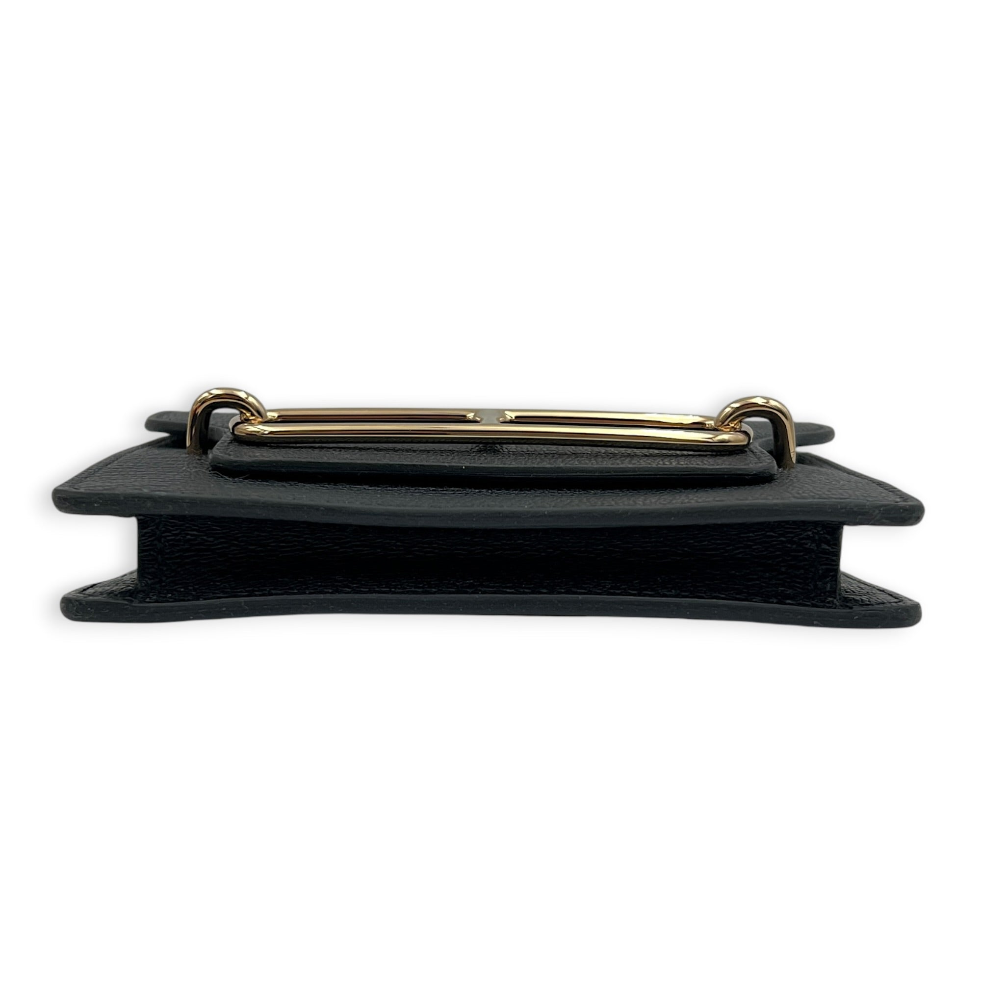 Roulis Slim Compact Noir Wallet in Chevre Mysore, Gold hardware