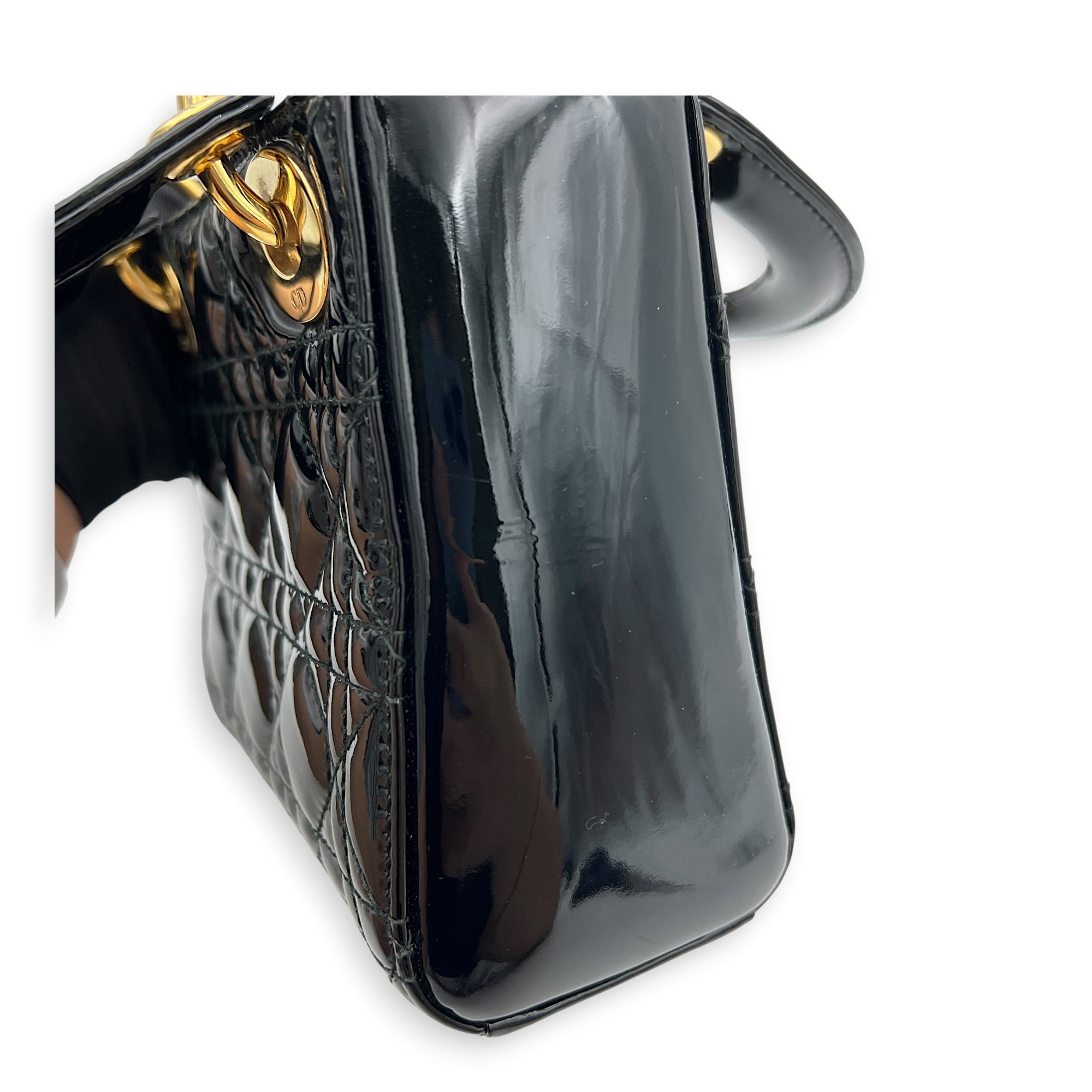 Lady Dior Top Handle Bag Mini Black in Patent Leather, Gold hardware