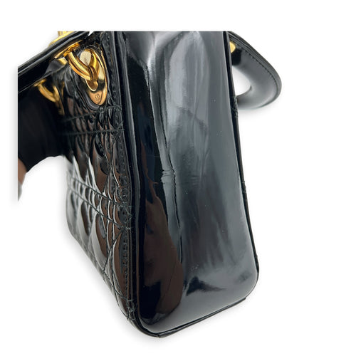 Lady Dior Top Handle Bag Mini Black in Patent Leather, Gold hardware