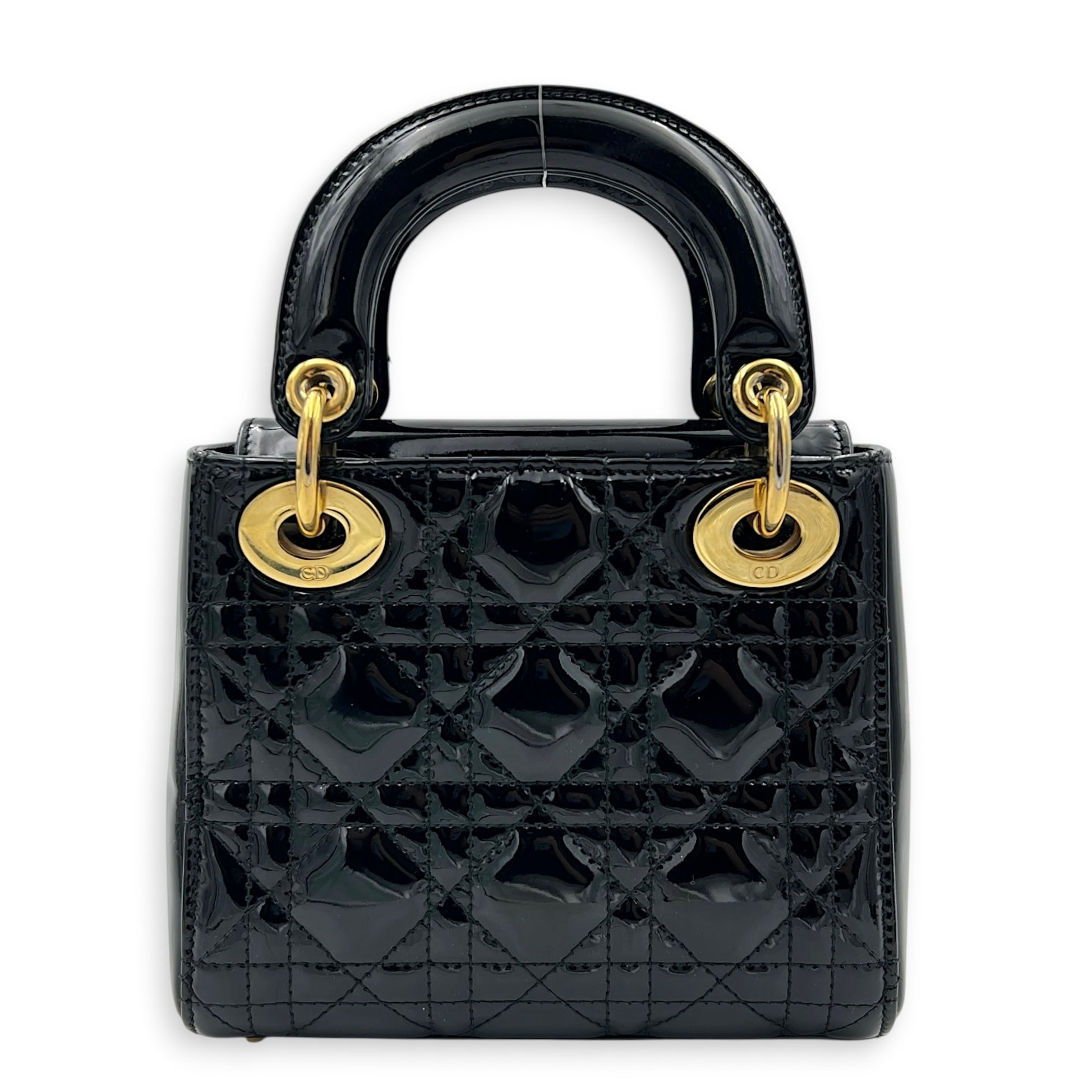 Lady Dior Top Handle Bag Mini Black in Patent Leather, Gold hardware